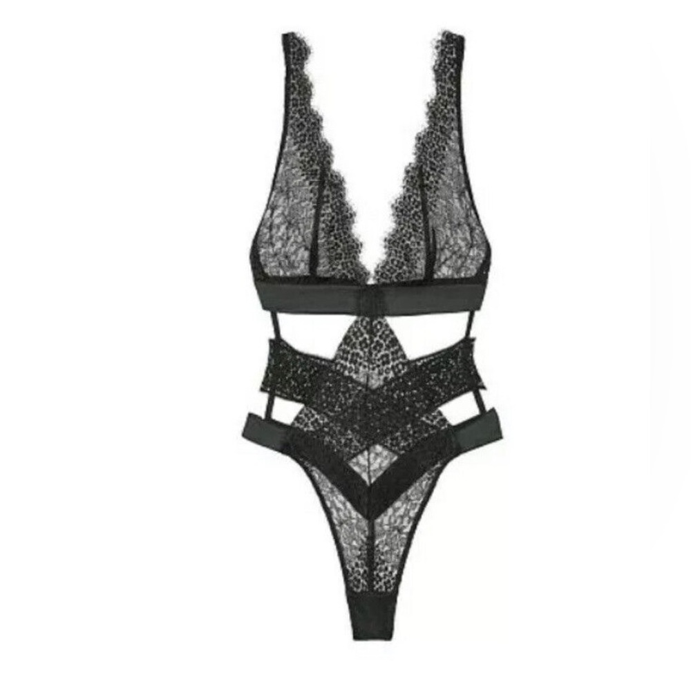 Victoria's Secret Very Sexy Lingerie Banded Plunge Teddy b lack sz L - Picture 4 of 11